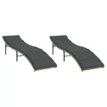 2 db világosszürke polyrattan napozóágy párnával