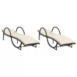2 db barna polyrattan napozóágy párnával