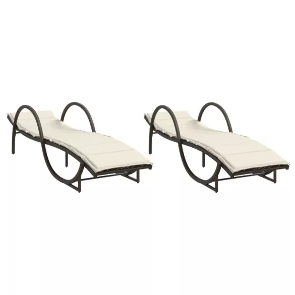 2 db barna polyrattan napozóágy párnával