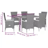 7 részes fekete polyrattan kerti étkezőgarnitúra párnával