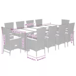 11 részes fekete polyrattan kerti étkezőgarnitúra párnákkal