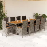 11 részes szürke polyrattan kerti ülőgarnitúra párnákkal