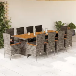   11 részes szürke polyrattan kerti ülőgarnitúra párnákkal