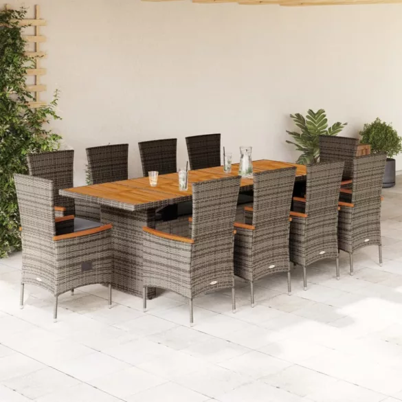 11 részes szürke polyrattan kerti ülőgarnitúra párnákkal