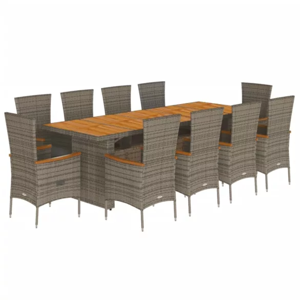 11 részes szürke polyrattan kerti ülőgarnitúra párnákkal
