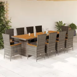   11 részes szürke polyrattan kerti ülőgarnitúra párnákkal