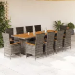 11 részes szürke polyrattan kerti ülőgarnitúra párnákkal