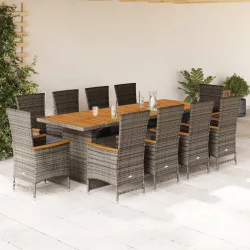   11 részes szürke polyrattan kerti ülőgarnitúra párnákkal