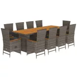 11 részes szürke polyrattan kerti ülőgarnitúra párnákkal
