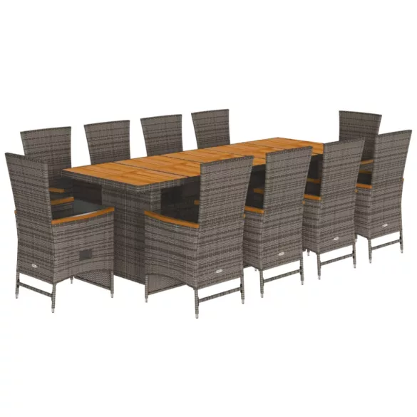 11 részes szürke polyrattan kerti ülőgarnitúra párnákkal