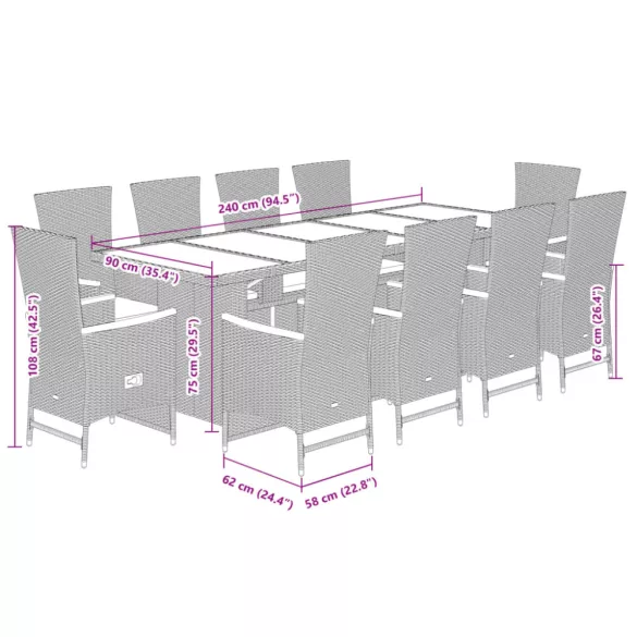 11 részes szürke polyrattan kerti ülőgarnitúra párnákkal