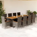 11 részes szürke polyrattan kerti ülőgarnitúra párnákkal