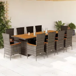   11 részes szürke polyrattan kerti ülőgarnitúra párnákkal