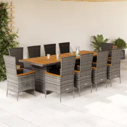  11 részes szürke polyrattan kerti ülőgarnitúra párnákkal