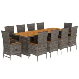 11 részes szürke polyrattan kerti ülőgarnitúra párnákkal