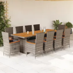   11 részes szürke polyrattan kerti ülőgarnitúra párnákkal