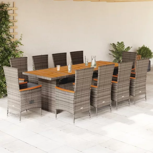 11 részes szürke polyrattan kerti ülőgarnitúra párnákkal