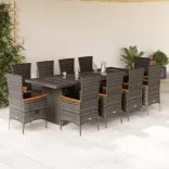 11 részes szürke polyrattan kerti ülőgarnitúra párnákkal