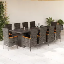   11 részes szürke polyrattan kerti ülőgarnitúra párnákkal