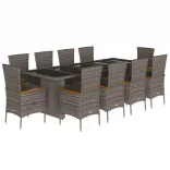 11 részes szürke polyrattan kerti ülőgarnitúra párnákkal