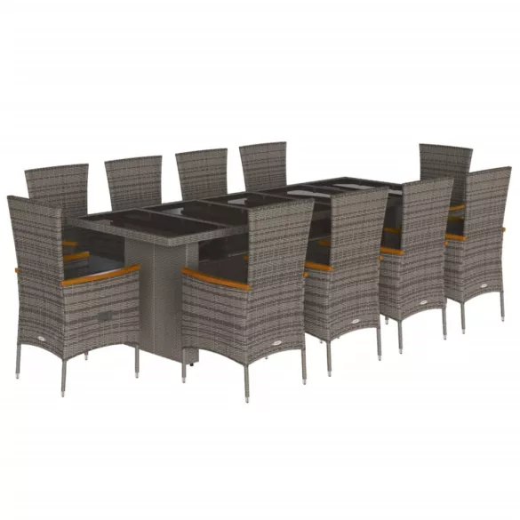 11 részes szürke polyrattan kerti ülőgarnitúra párnákkal