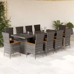   11 részes szürke polyrattan kerti ülőgarnitúra párnákkal