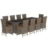 11 részes szürke polyrattan kerti ülőgarnitúra párnákkal