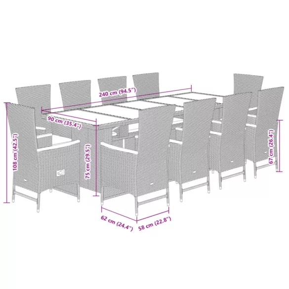 11 részes szürke polyrattan kerti ülőgarnitúra párnákkal