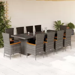   11 részes szürke polyrattan kerti ülőgarnitúra párnákkal