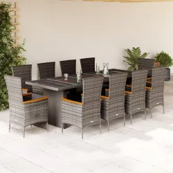   11 részes szürke polyrattan kerti ülőgarnitúra párnákkal