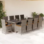11 részes szürke polyrattan kerti ülőgarnitúra párnákkal