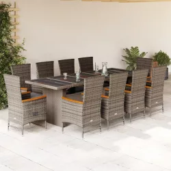   11 részes szürke polyrattan kerti ülőgarnitúra párnákkal