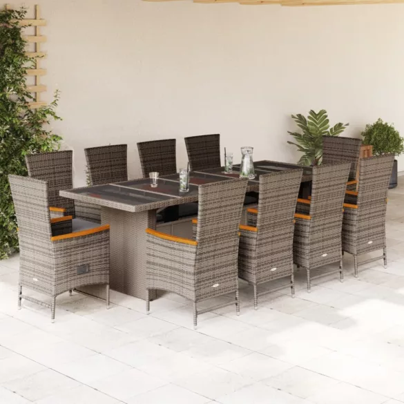 11 részes szürke polyrattan kerti ülőgarnitúra párnákkal