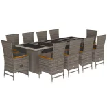 11 részes szürke polyrattan kerti ülőgarnitúra párnákkal