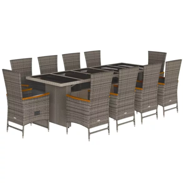 11 részes szürke polyrattan kerti ülőgarnitúra párnákkal