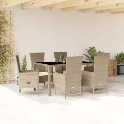  7 részes bézs polyrattan kerti étkezőgarnitúra párnákkal