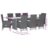 9 részes bézs polyrattan kerti étkezőgarnitúra párnákkal