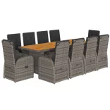 11 részes szürke polyrattan kerti ülőgarnitúra párnákkal