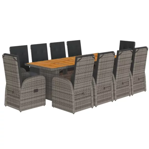 11 részes szürke polyrattan kerti ülőgarnitúra párnákkal
