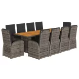 11 részes szürke polyrattan kerti ülőgarnitúra párnákkal