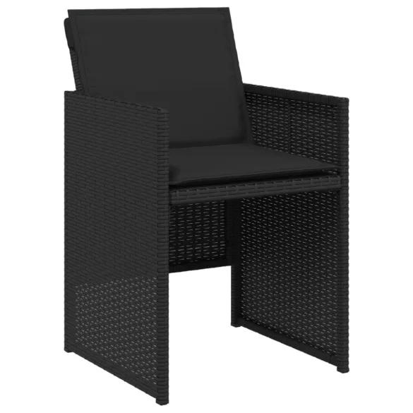 7 részes fekete polyrattan kerti étkezőgarnitúra párnával