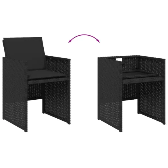 7 részes fekete polyrattan kerti étkezőgarnitúra párnával