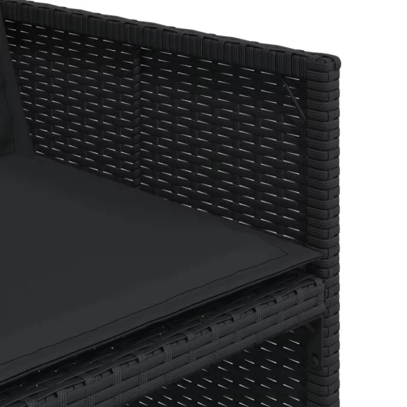7 részes fekete polyrattan kerti étkezőgarnitúra párnával