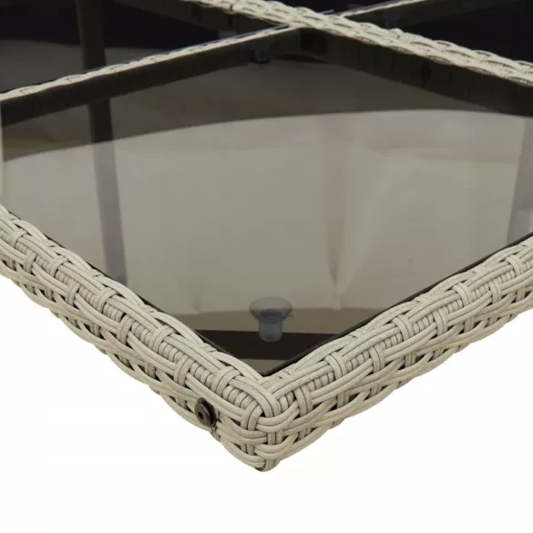 7 részes világosszürke polyrattan kerti étkezőszett párnával