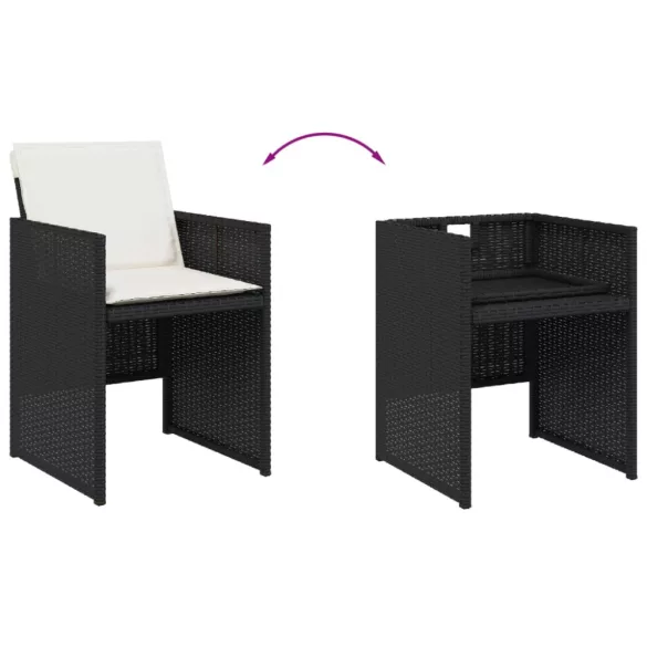 7 részes fekete polyrattan kerti étkezőgarnitúra párnával