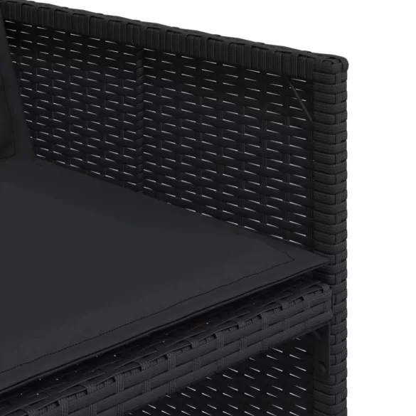 9 részes fekete polyrattan kerti étkezőgarnitúra párnákkal