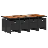 9 részes fekete polyrattan kerti étkezőgarnitúra párnákkal