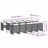 11 részes világosszürke polyrattan kerti ülőgarnitúra párnákkal