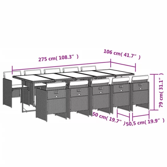 11 részes világosszürke polyrattan kerti ülőgarnitúra párnákkal