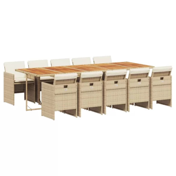 11 részes bézs polyrattan kerti étkezőgarnitúra párnákkal